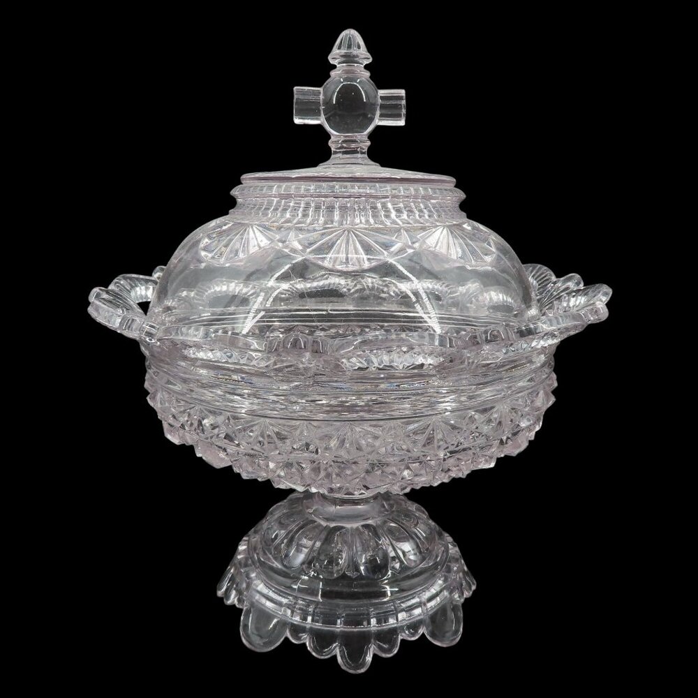 Belmont CHIPS Purple Glass Covered Compote Dish Daisy Button Pedestal Victorian